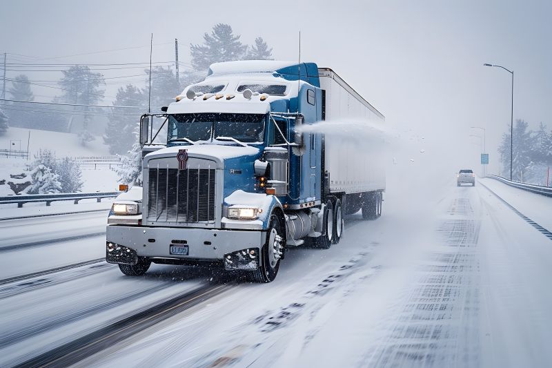 Truck delivering in a snowstorm / extreme weather