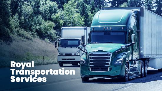 Image of a semi truck with the Royal Transportation Services logo overlayed